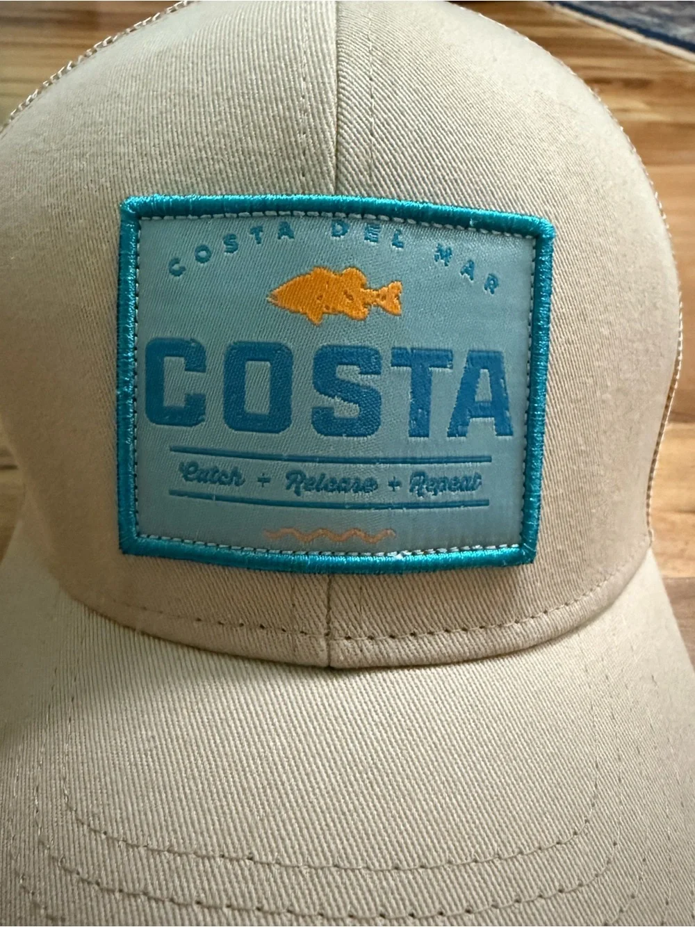 Costa Del Mar Topwater Trucker Hat Tan Mesh Snapback Adjustable Fishing Cap NWOT